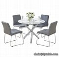 popular chromed leg Glass Dining Table and Faux Leather Chairs