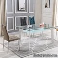 China suppliers dining room furniture glass stainless steel dining table,
