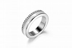 CHINGYING Korean plated white gold gear energy ceramic ring 925 sterling silver