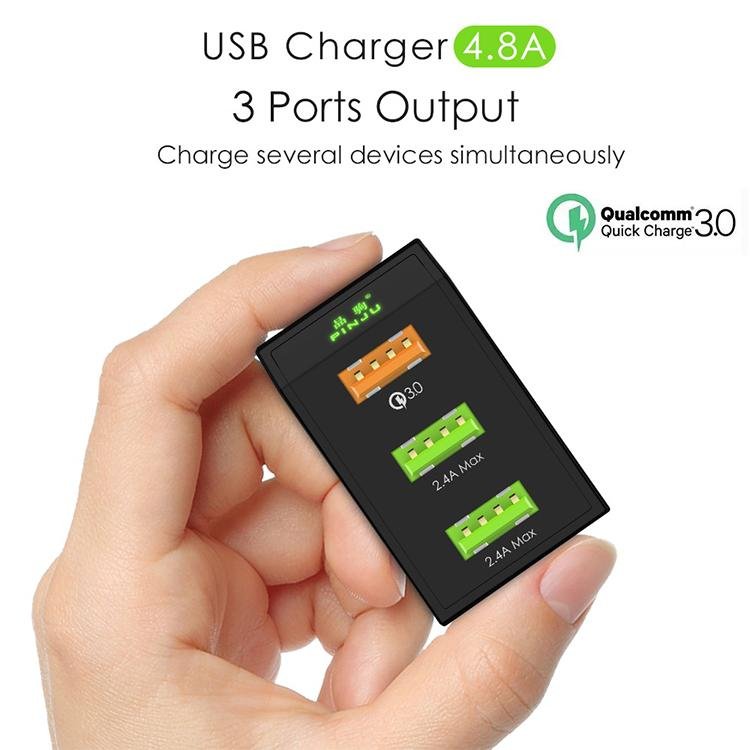 Multiport Phone Charger QC3.0 Fast Charger Mobile Adapter 4.8A Travel Charger wi 2