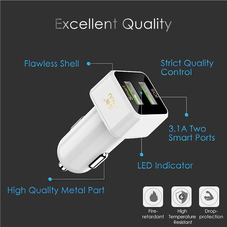 3.1A Dual USB Car Charger In-Car Charger Car Accessory Smart Car Adapter 3