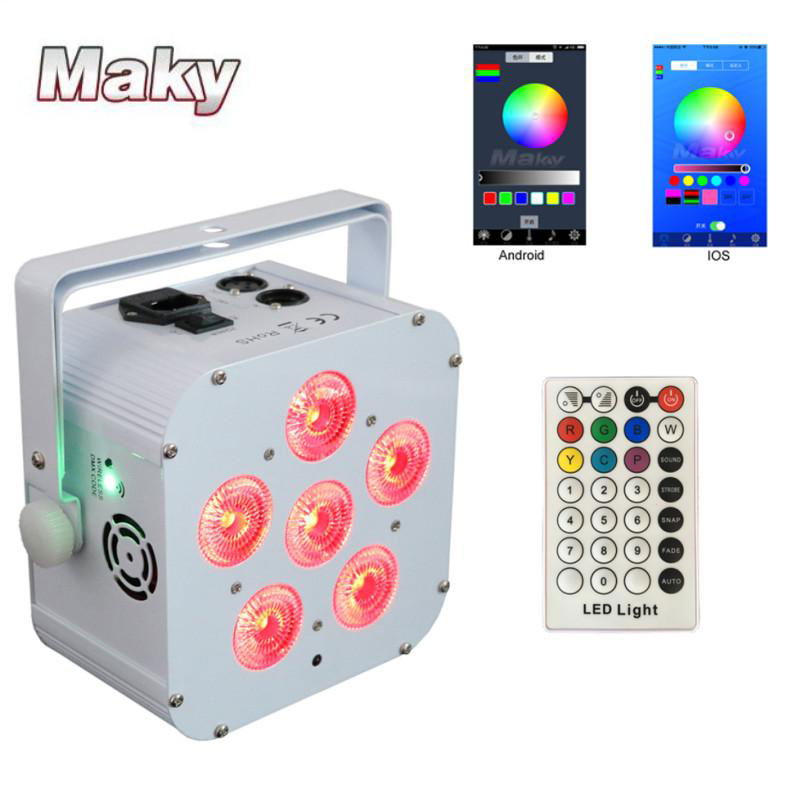 DJ lighting 6x18w RGBWA + UV Wifi smart app wireless dmx LED battery powered  5