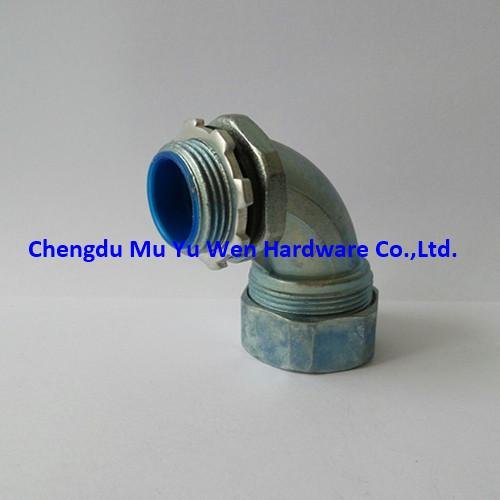Liquid tight zinc alloy 90 degree elbow connectors with ISO metric thread