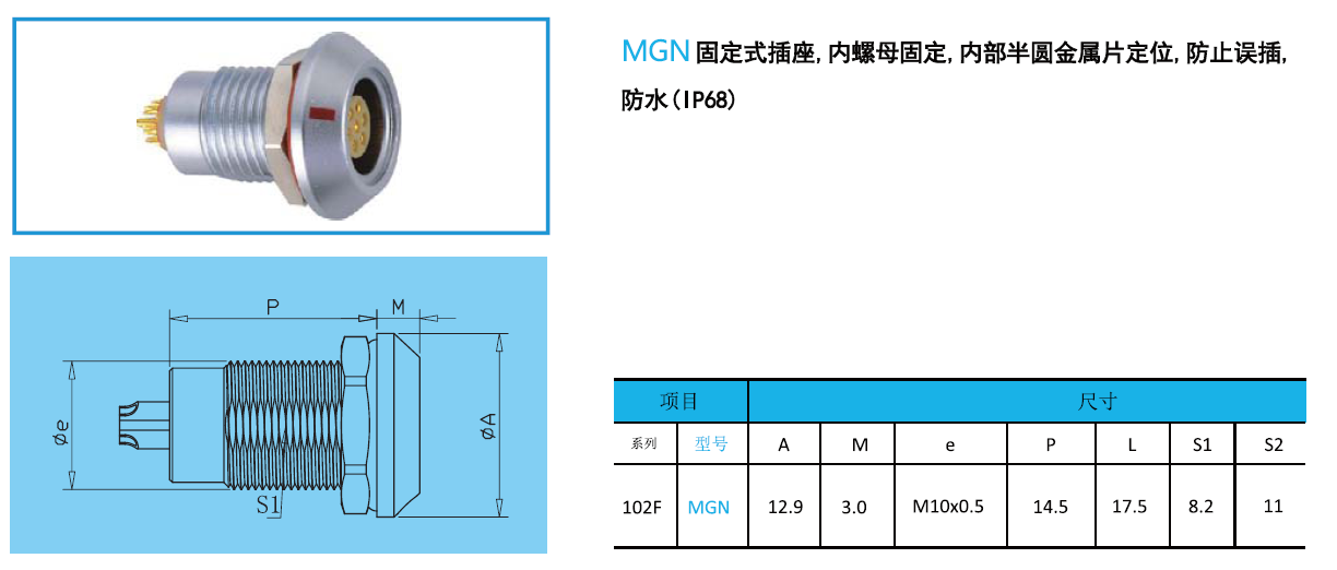 大量供应F系推拉自锁连器MGN插座 面板安装固定式防水插座 4