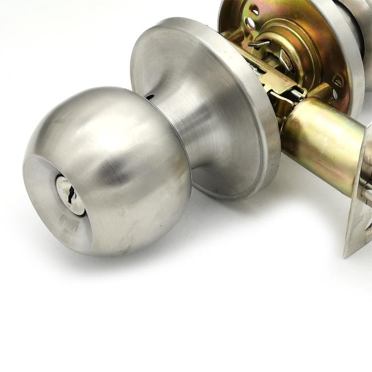 Satin brush nickel cylindrical round knob entry privacy door knob lock 2