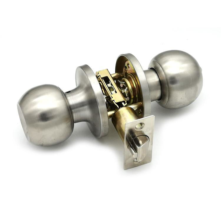 Satin brush nickel cylindrical round knob entry privacy door knob lock