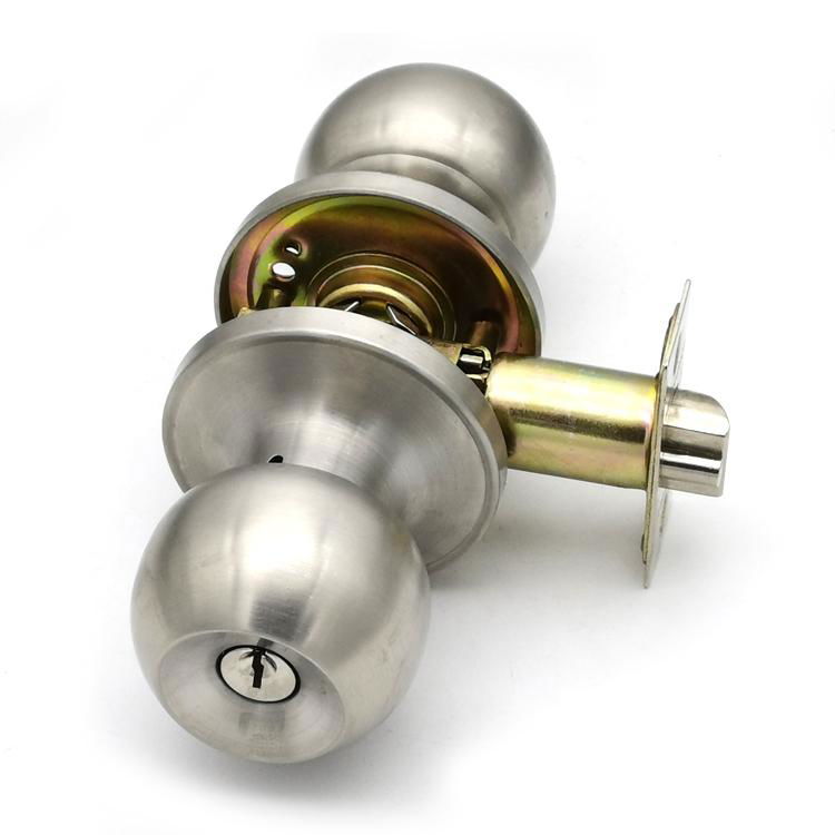 Satin brush nickel cylindrical round knob entry privacy door knob lock 4