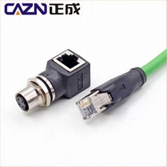 M12 X型转RJ45连接线X-coding连接器千兆以太网Patch Cord CAT6a