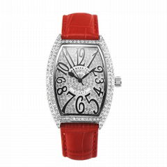 Tonneau Shape Fully Diamond Women Watches Quartz