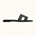 Hermes Oran sandal in suede goatskin with iconic "H" cut-out and crystal  black 