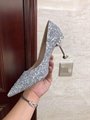 MIU MIU GLITTER FABRIC PUMPS 85 mm heel with crystals SILVER 