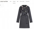 hotsale lv  hooded wrap coat with belt 1A82GP Grey lv coat lv lady coat 