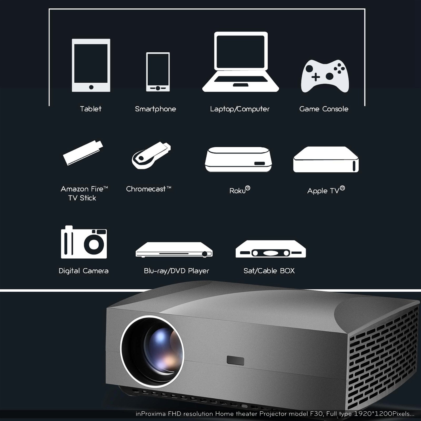 inproxima 5.8inches model F30 4200lumens full hd 1080P portable best home cinema