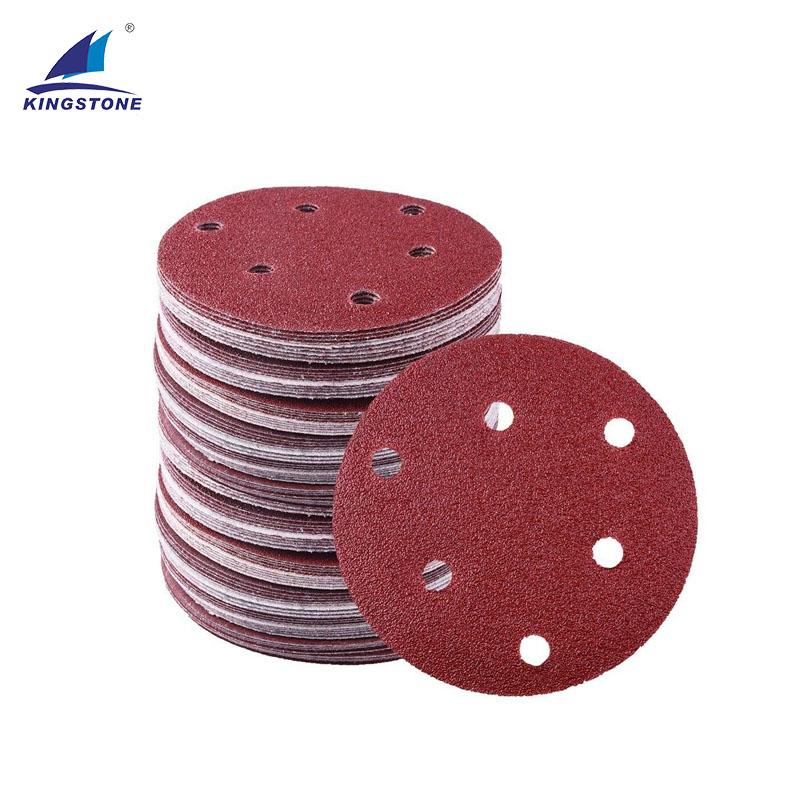 K168 5 inch 6 holes red aluminum oxide abrasive sandpaper disc 3