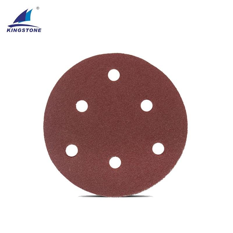 K168 5 inch 6 holes red aluminum oxide abrasive sandpaper disc
