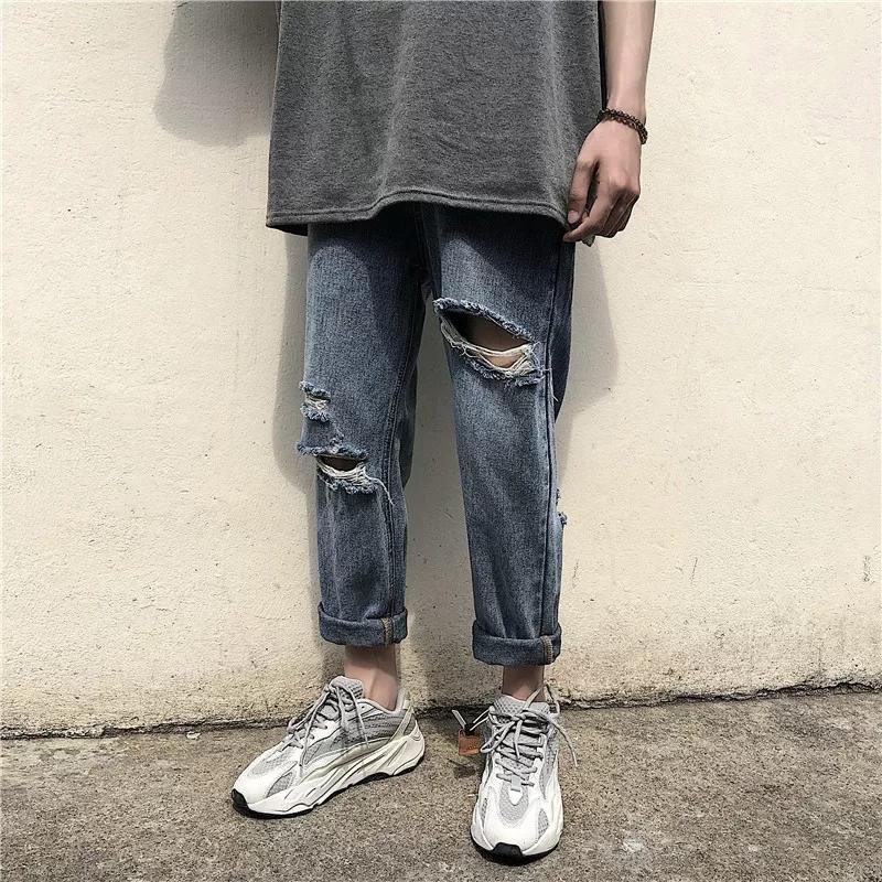 New Korean style ins fashion personality holes in 2019 summer jeans women beggar