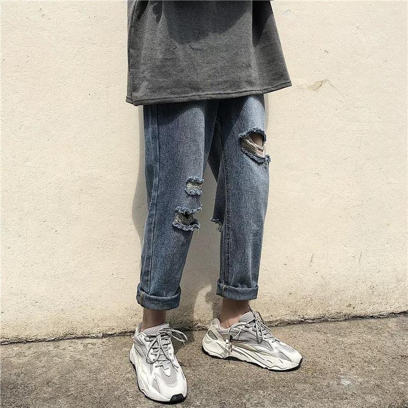 New Korean style ins fashion personality holes in 2019 summer jeans women beggar 4