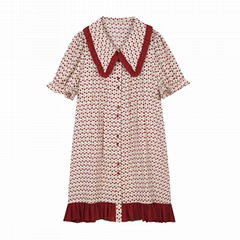 VEGA CHANG color dress female 2019 summer dress new Korean ear small cherry prin