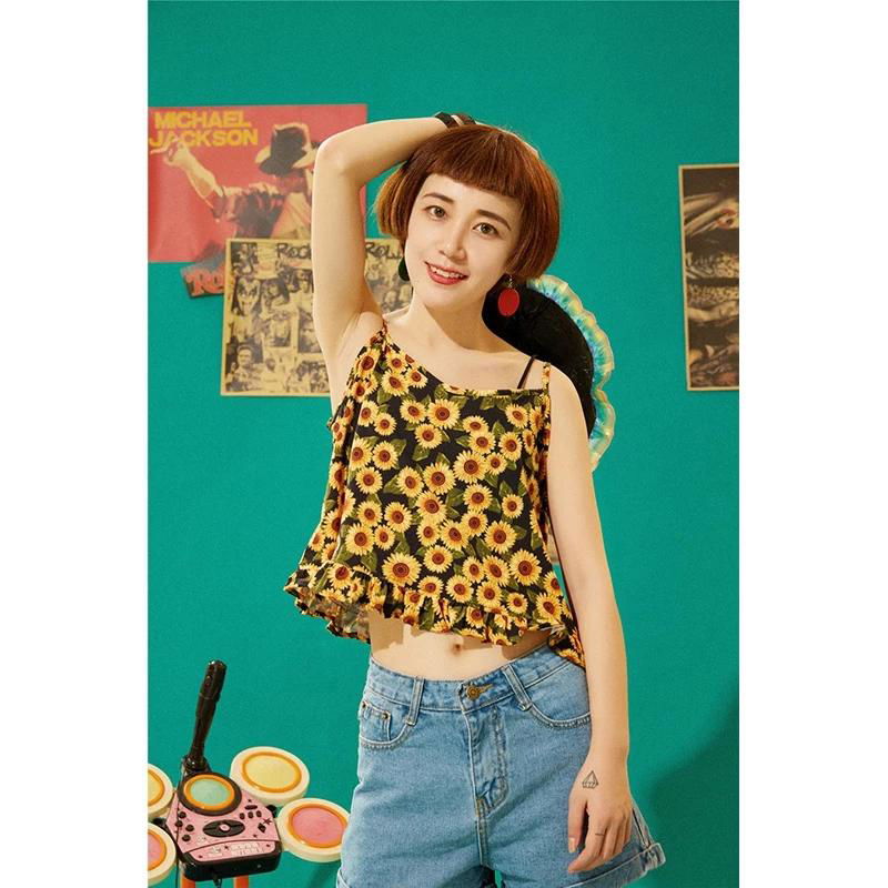 Yang Ermeng original summer new short section small chrysanthemum lotus leaf edg