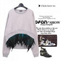 OUGEER new feather detachable splice cocoon type front short back long sweater c