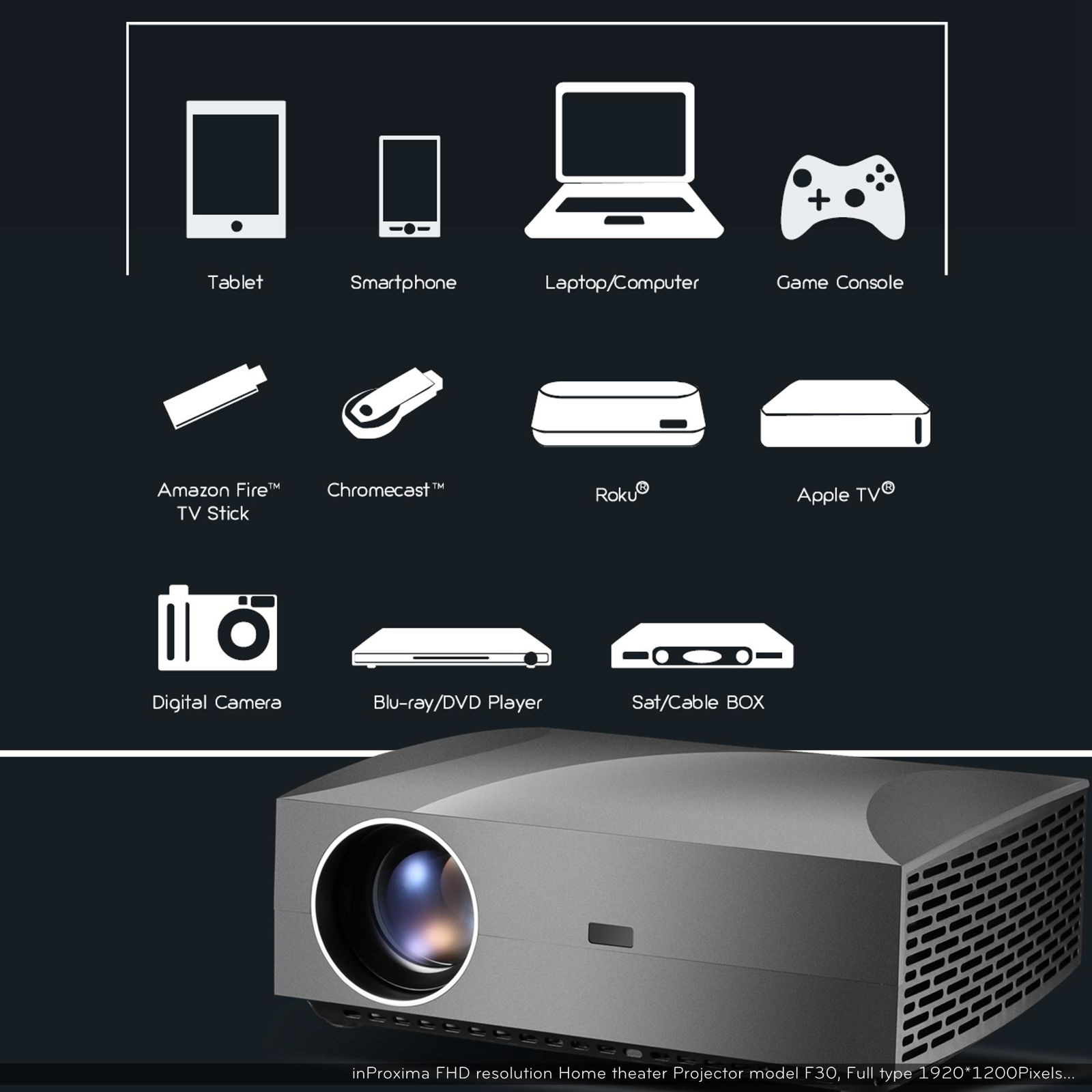 inproxima F30 Best family 4K class4200 lumens led portable 1080P Projector 3