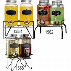 2PC QUALITY GLASS BEVERAGE DISPENSER WITH BLACK RACK