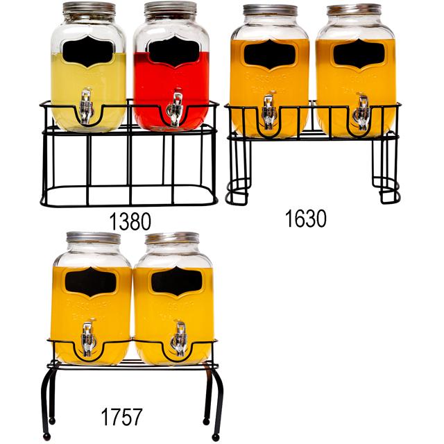 2PC YORKSHIRE GLASS BEVERAGE DISPENSER WITH BLACK RACK