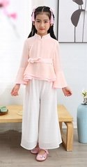Wholesale girl chiffon summer Tang suits tops and pants long sleeve 2 piece suit