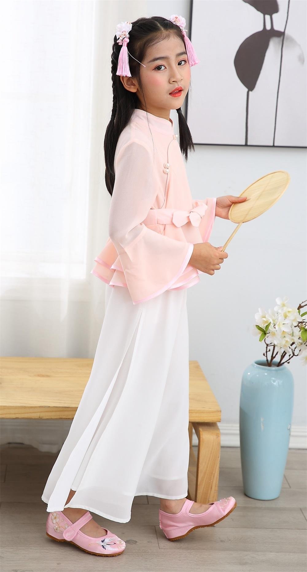 Wholesale girl chiffon summer Tang suits tops and pants long sleeve 2 piece suit 2