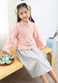 Girl summer embroidered cotton long sleeve mandarin colar two piece sets Chinese 4