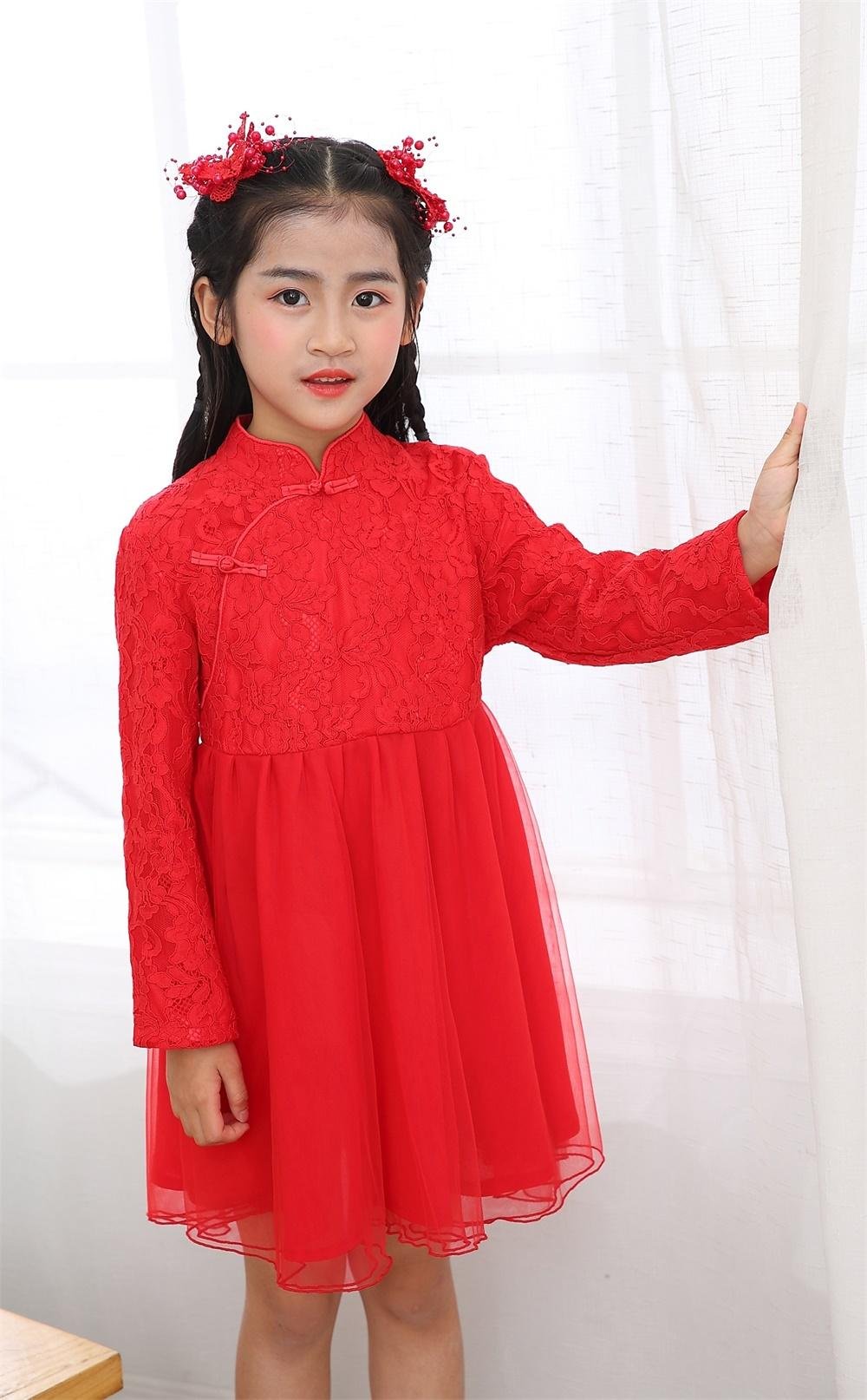 Girl summer long sleeve  mandarin colar  birthday party Chinese traditional dres 4