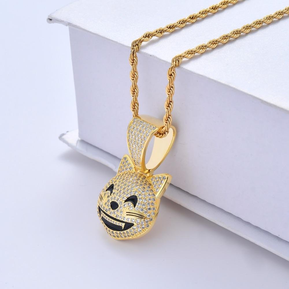 Iced out AAA+ Cubic Zirzonia Stone Cute Emoji Charm Necklace Collier Hiphop 2