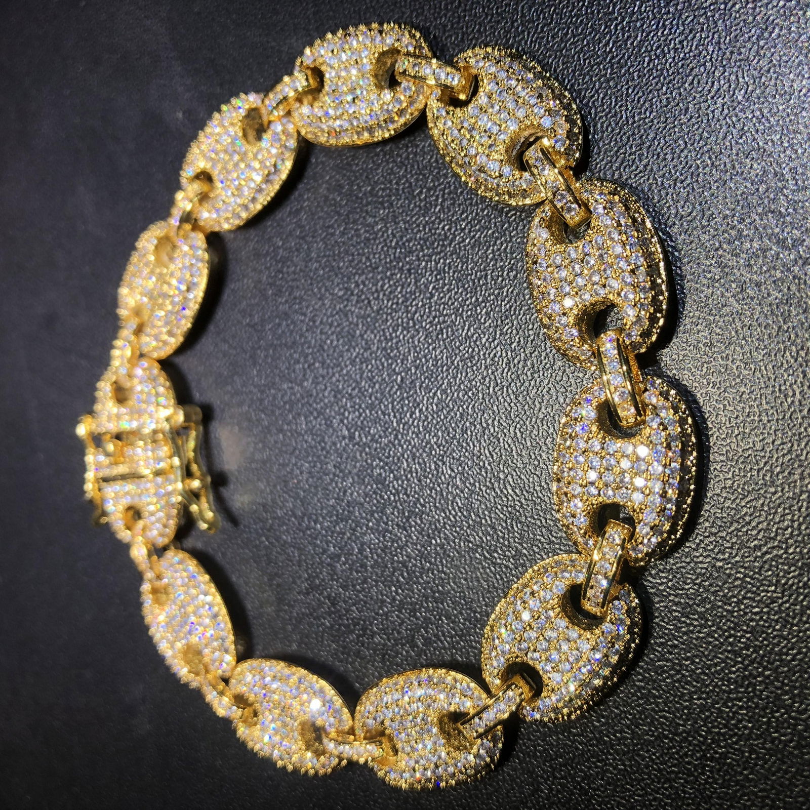 fantastic feeling of beauty and elegance 12mm Gold Iced Out G-Link Bracelet 