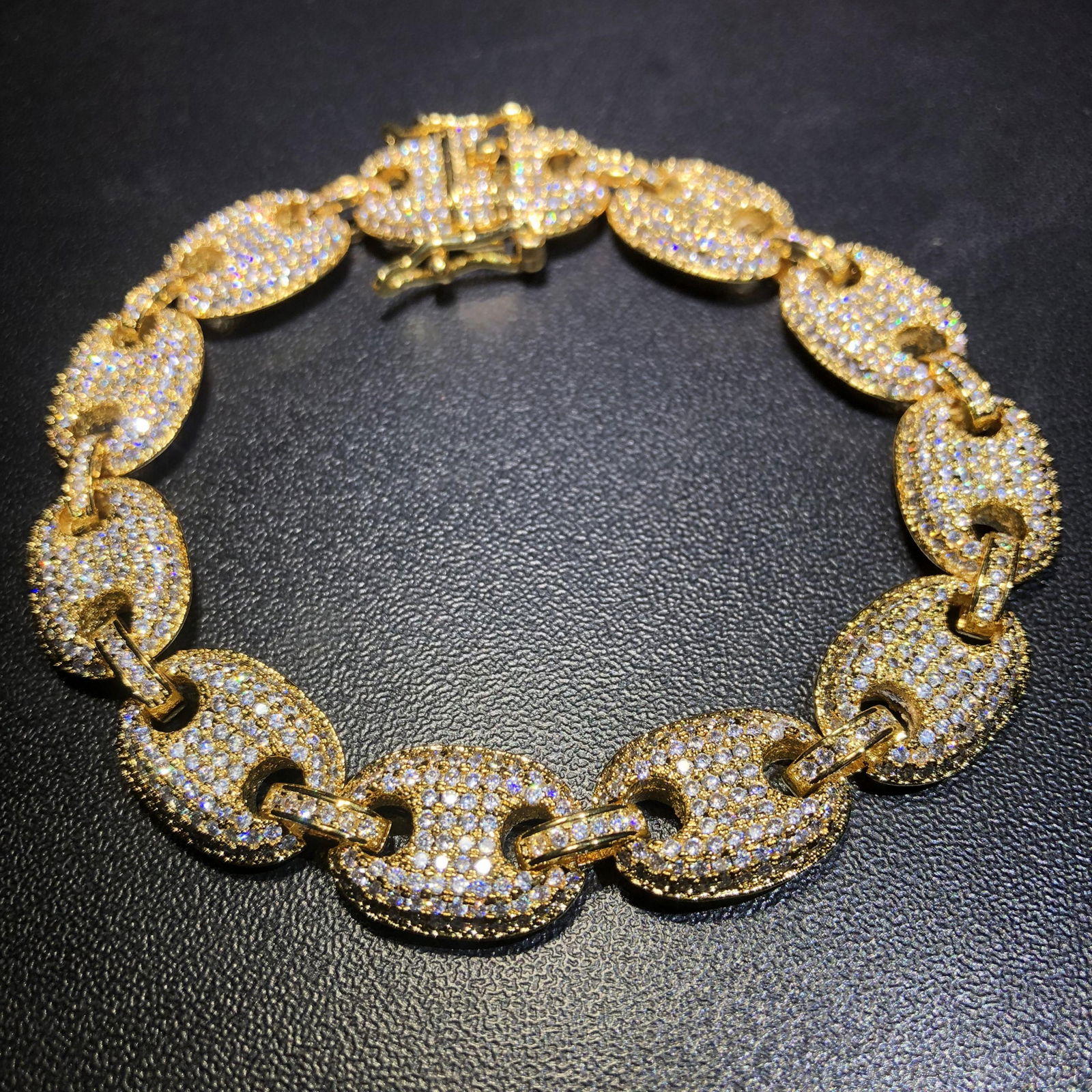 fantastic feeling of beauty and elegance 12mm Gold Iced Out G-Link Bracelet  3