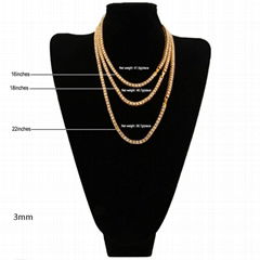 Hip Hop 14k 18K Gold CZ Men's Stainless Steel Diamond Tennis Chain Necklace