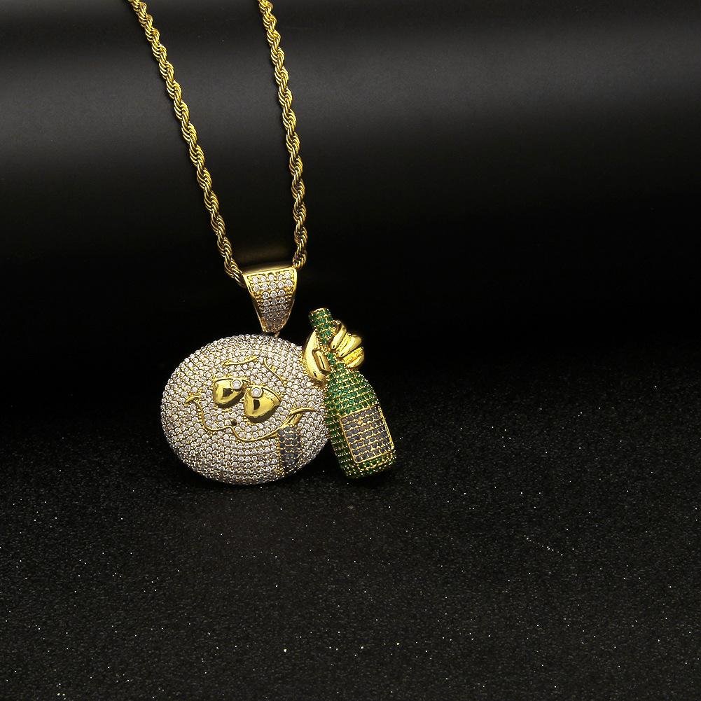  wine bottle with micro-set zircon hip-hop men's necklace accessories  5
