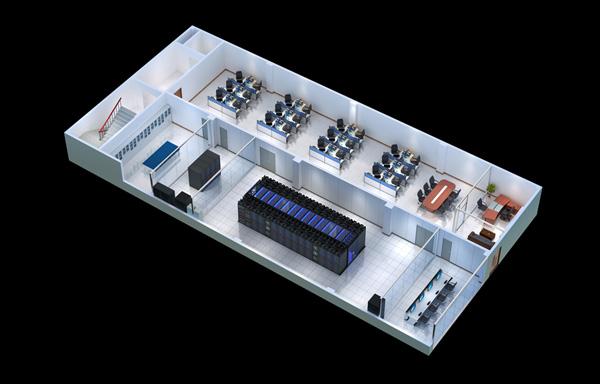 成都高校機房弱電效果圖製作，監控室拼接屏俯視圖設計 2