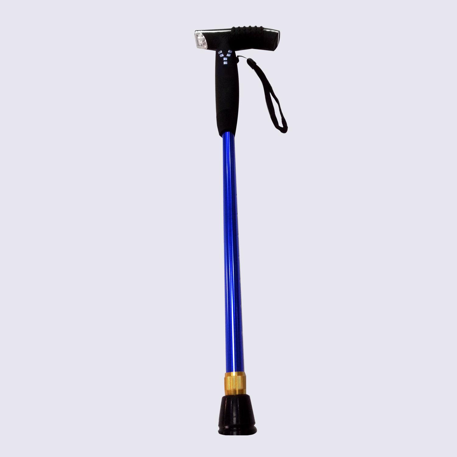 LED Light Flashing Alarm FM Radio Adjustable Walking Stick 2