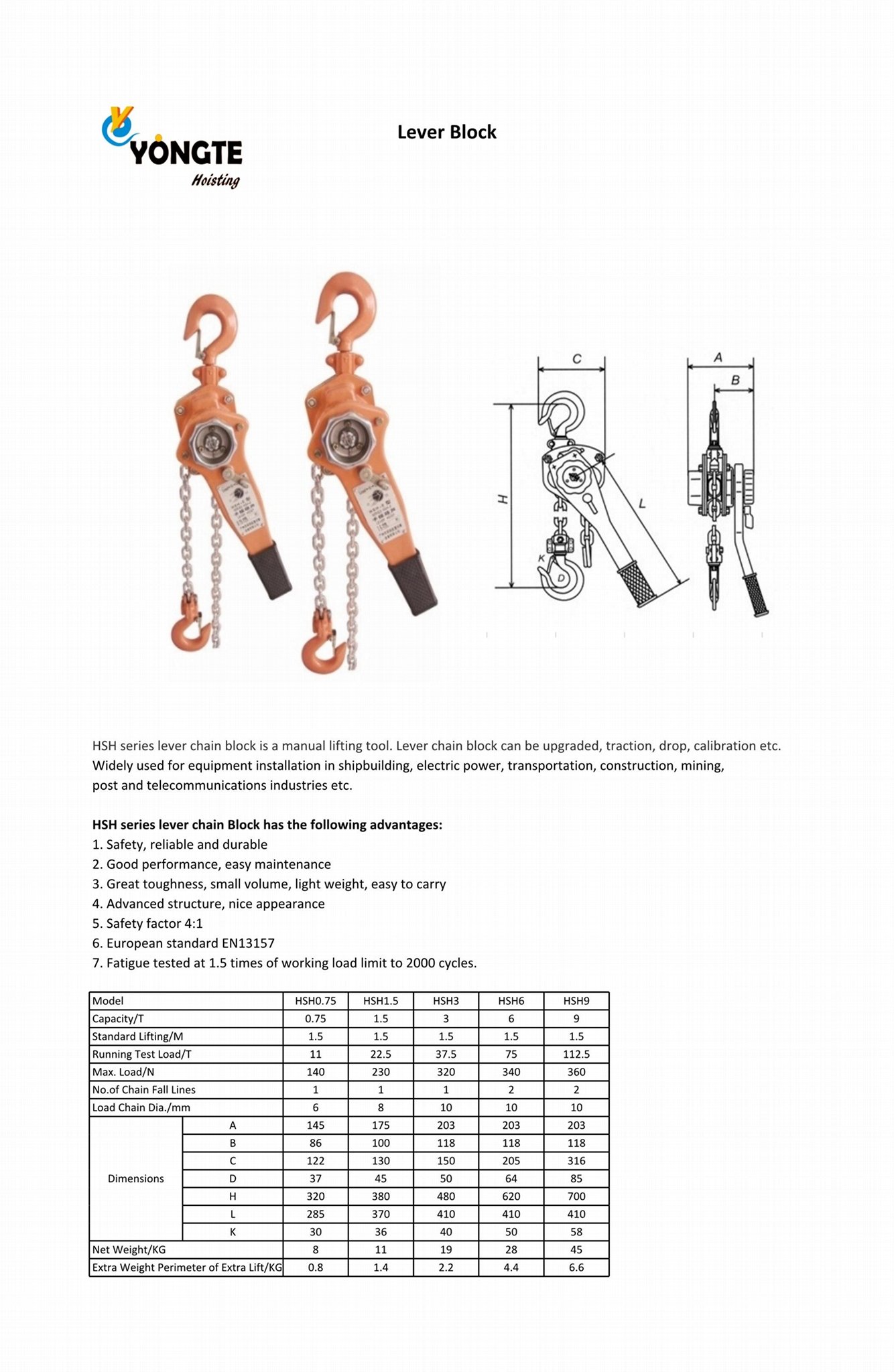 Hot sale operated 1.5t hsh lever hoist  5