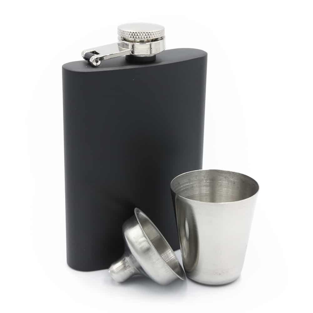 6oz matt black hip flask 