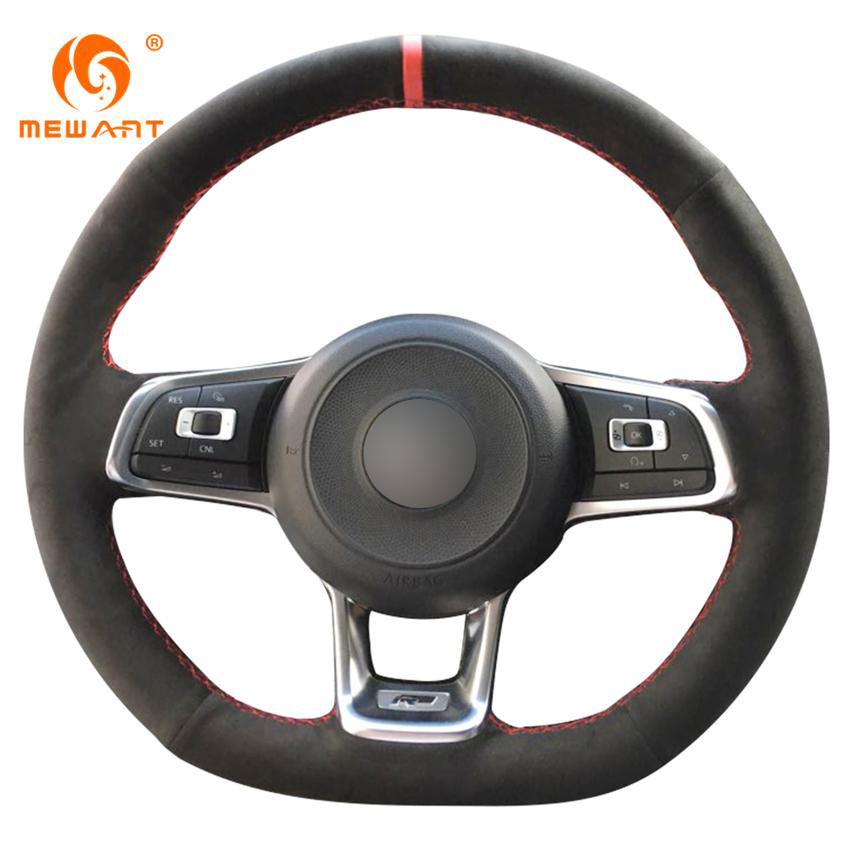 Hand Sewing Stitched Suede Steering Wheel Cover Red Strip for Volkswagen Golf 7