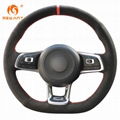 Hand Sewing Stitched Suede Steering Wheel Cover Red Strip for Volkswagen Golf 7 