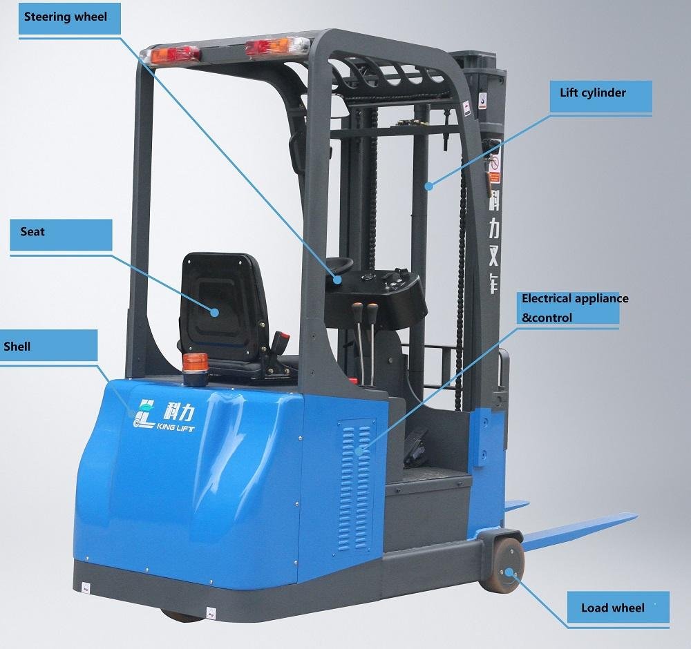 3-wheel seated type electric forklift model KLA-B capacity 0.8t or 1.2t 2