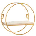 Round shape gold metal wire wall mounted floating storage shelf