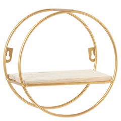 Round shape gold metal wire wall mounted floating storage shelf