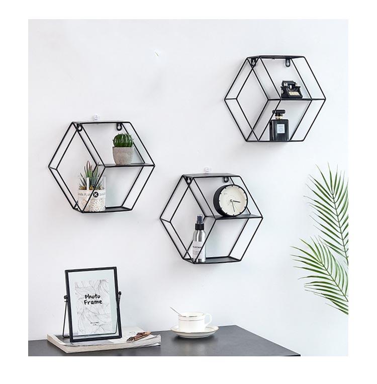 Round shape gold metal wire wall mounted floating storage shelf 4