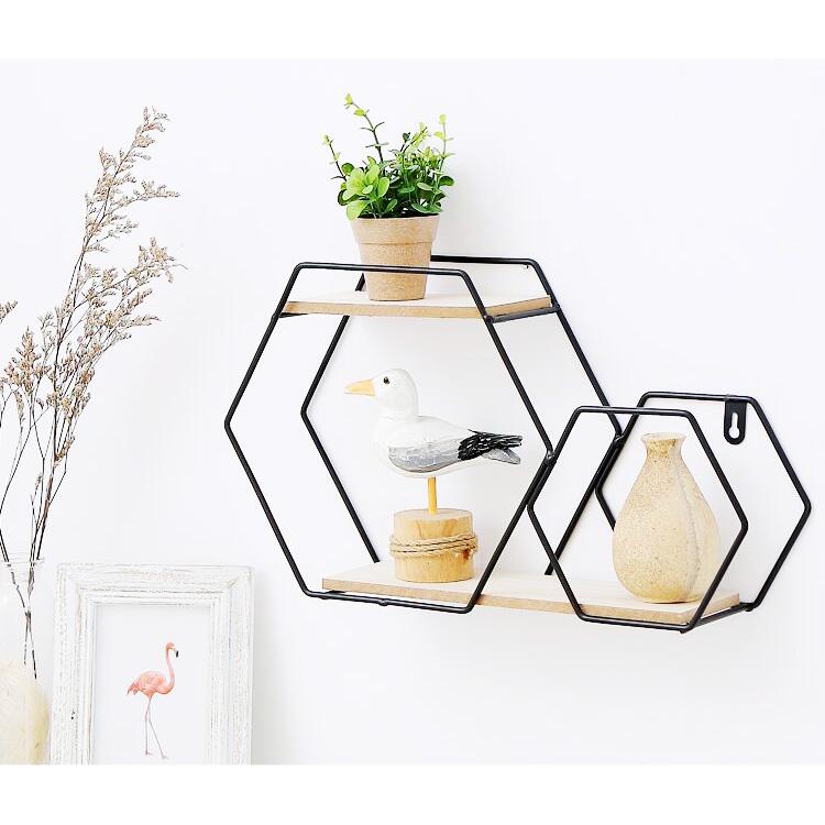 Round shape gold metal wire wall mounted floating storage shelf 5