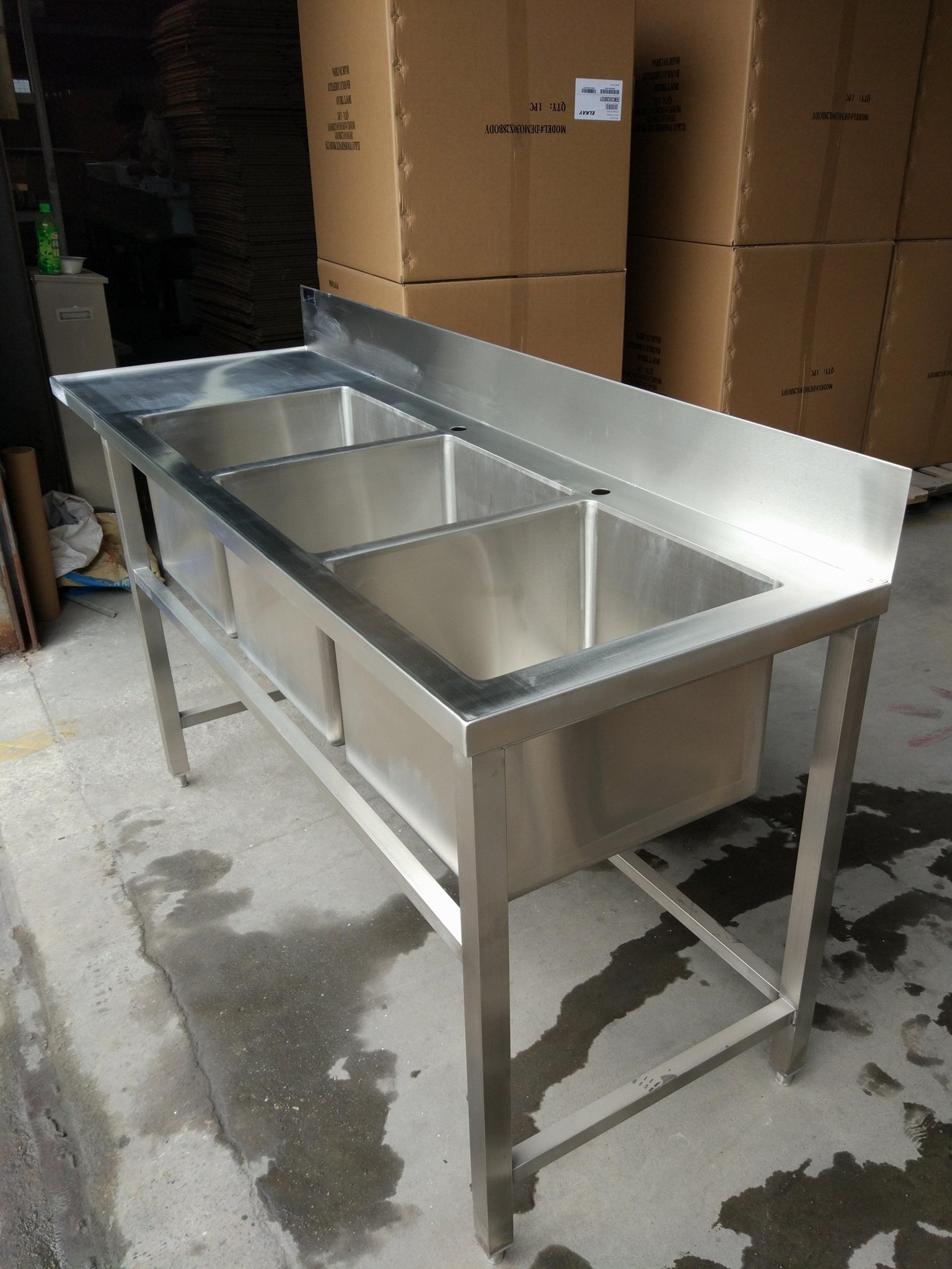 Stainless Steel Customer Designed table with 3compartments& backsplash