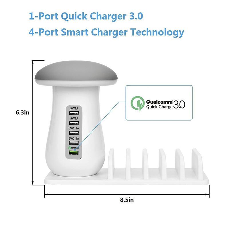 multi-port USB charger with Mushroom light 3