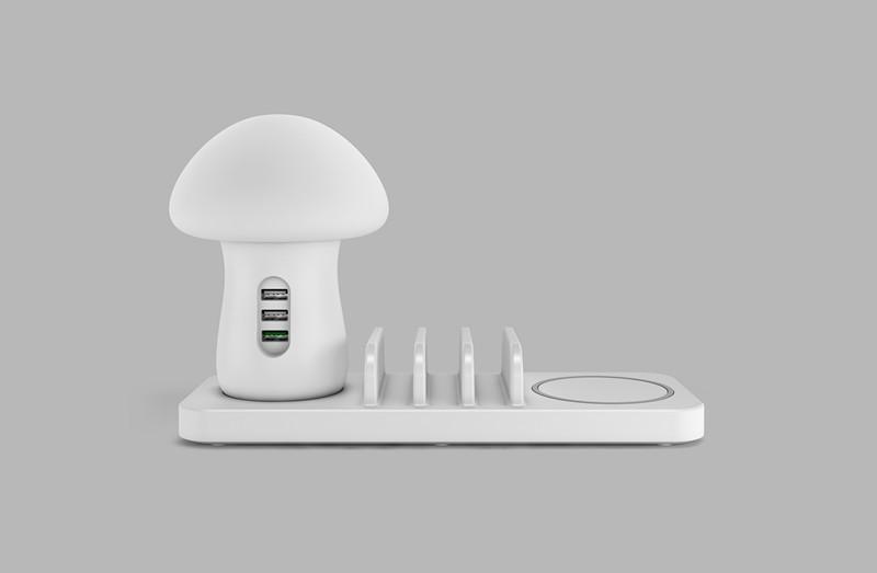 Wireless and multi-port USB charger with Mushroom light 5